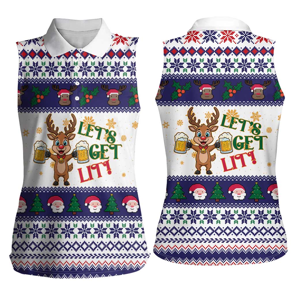 Reindeer Beer Christmas Women Sleeveless Polo Shirt Xmas Holiday Patterns - Wonder Print Shop