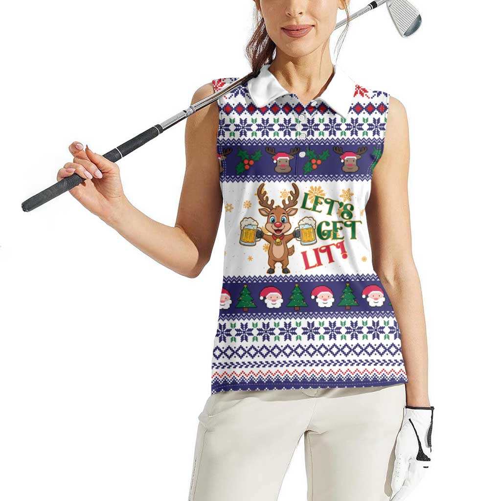 Reindeer Beer Christmas Women Sleeveless Polo Shirt Xmas Holiday Patterns - Wonder Print Shop