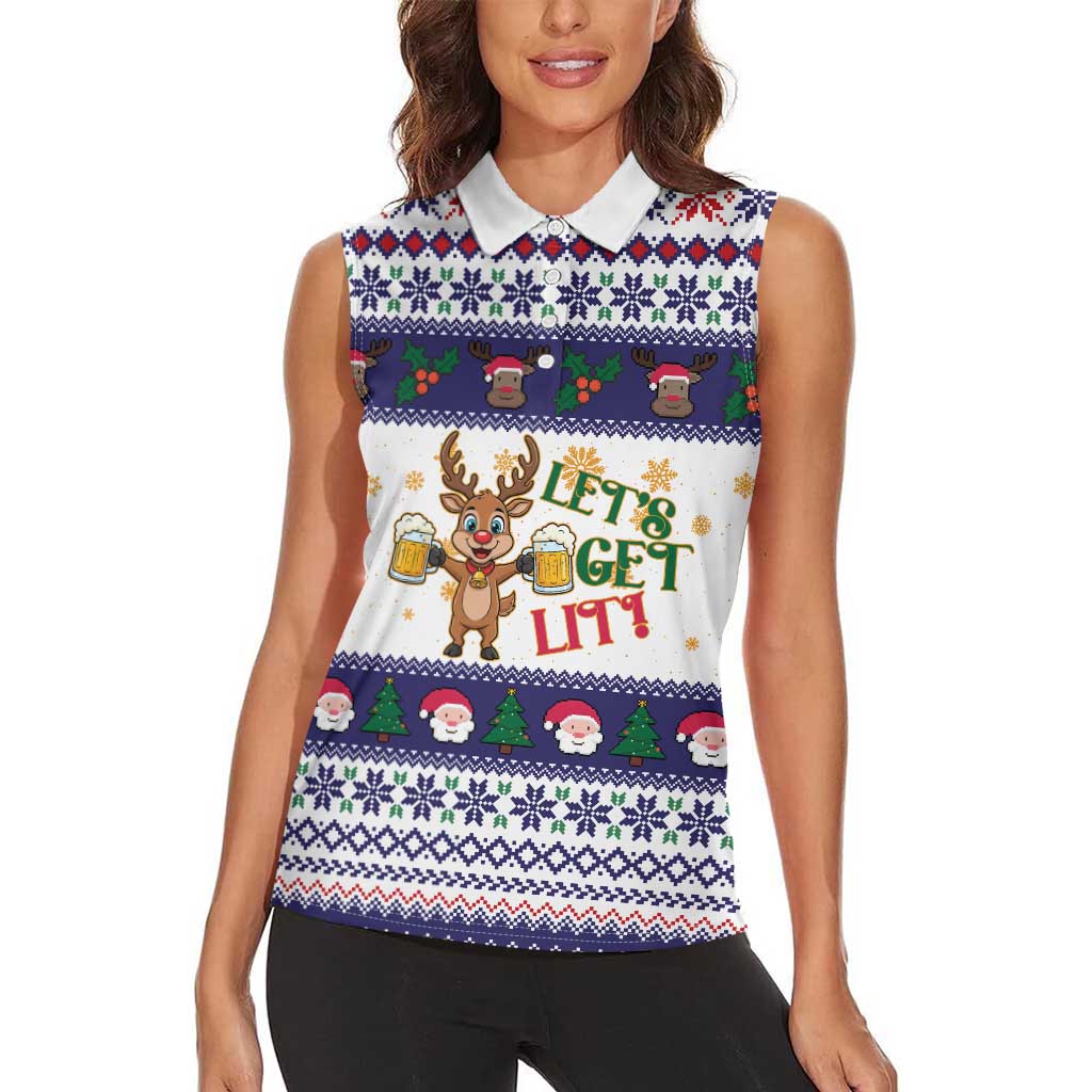 Reindeer Beer Christmas Women Sleeveless Polo Shirt Xmas Holiday Patterns - Wonder Print Shop