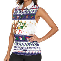 Reindeer Beer Christmas Women Sleeveless Polo Shirt Xmas Holiday Patterns - Wonder Print Shop