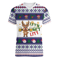 Reindeer Beer Christmas Women V-Neck T-Shirt Xmas Holiday Patterns - Wonder Print Shop