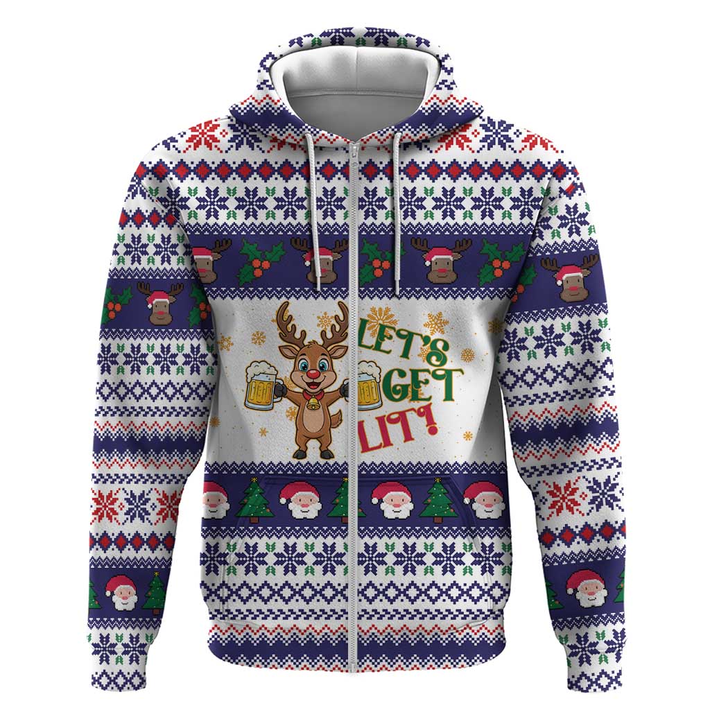 Reindeer Beer Christmas Zip Hoodie Xmas Holiday Patterns - Wonder Print Shop