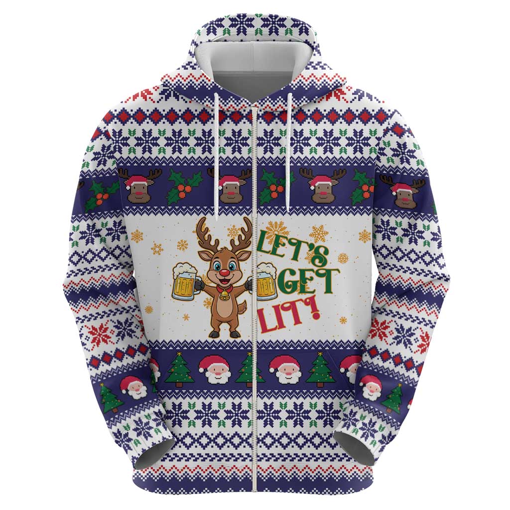Reindeer Beer Christmas Zip Hoodie Xmas Holiday Patterns - Wonder Print Shop