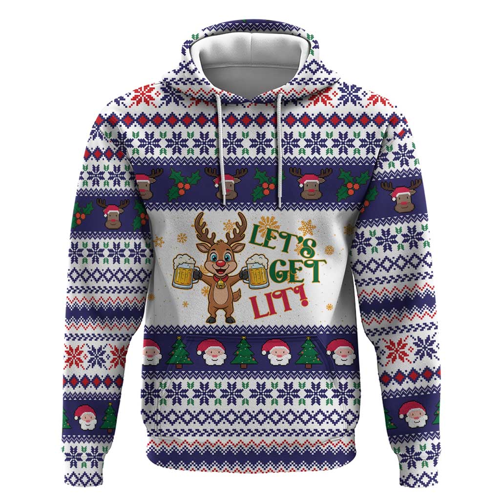 Reindeer Beer Christmas Zip Hoodie Xmas Holiday Patterns - Wonder Print Shop