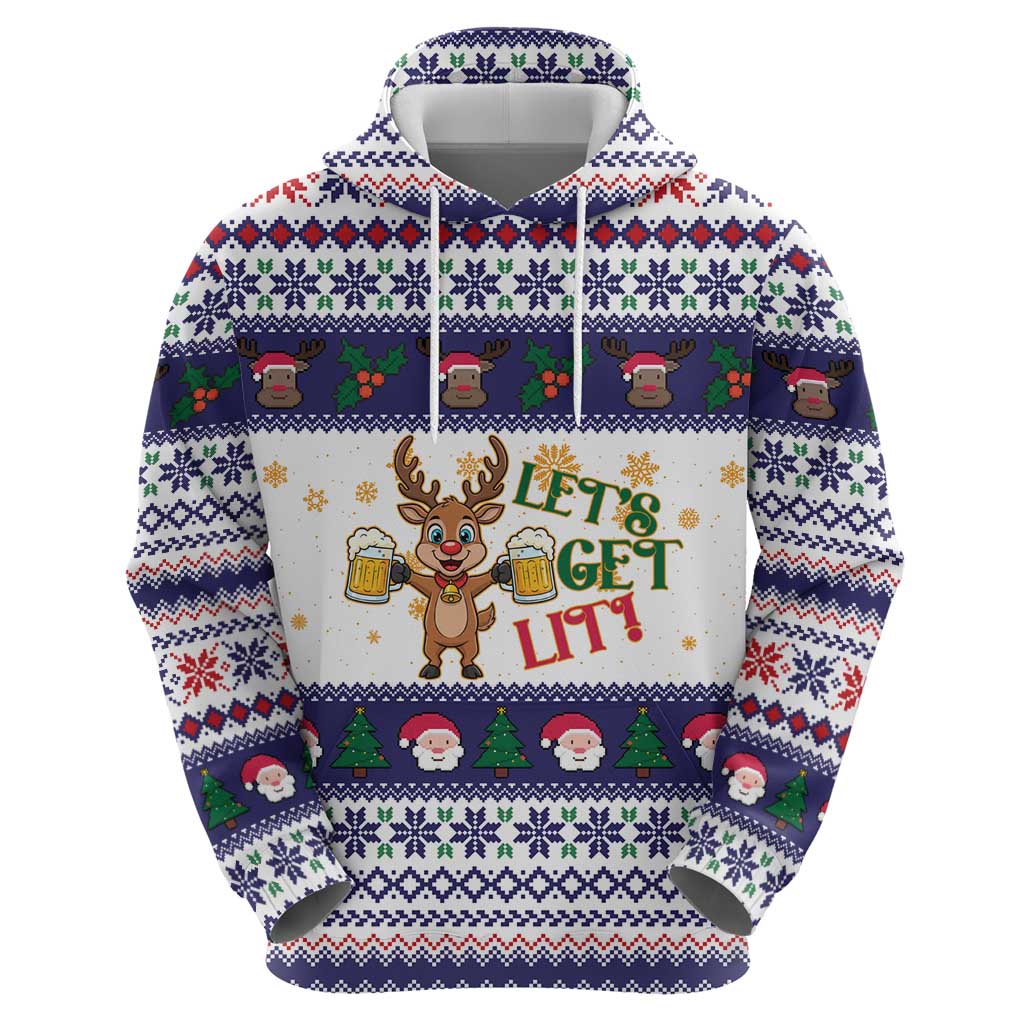 Reindeer Beer Christmas Zip Hoodie Xmas Holiday Patterns - Wonder Print Shop