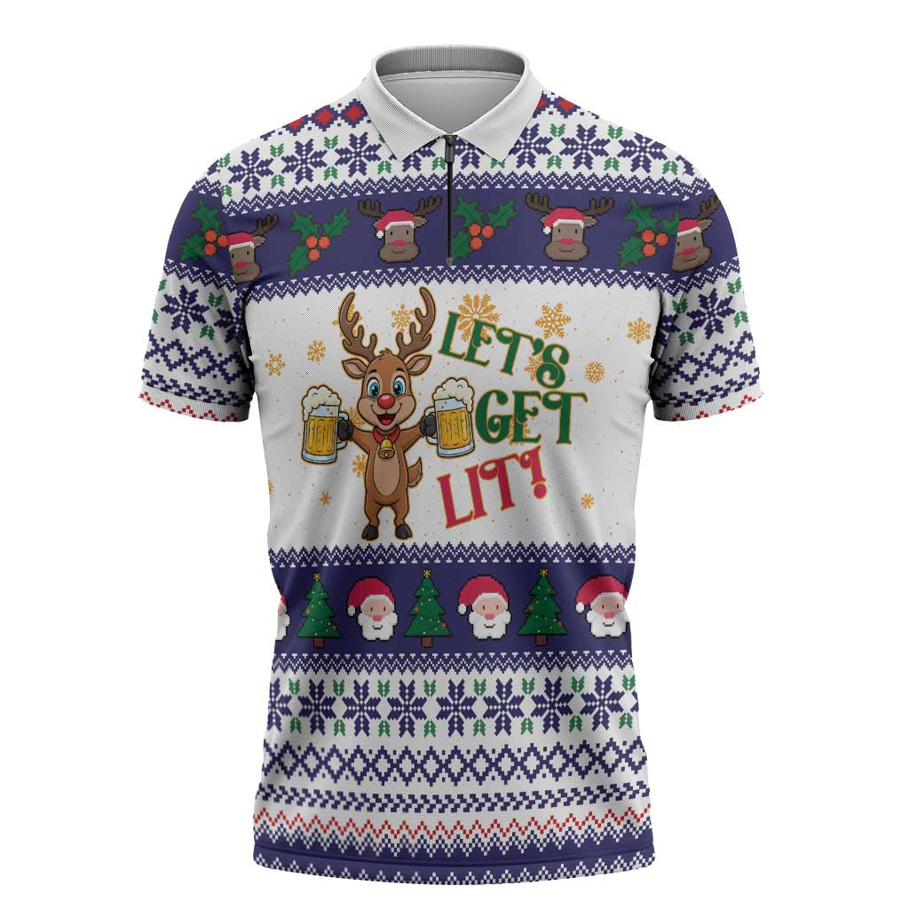 Reindeer Beer Christmas Zipper Polo Shirt Xmas Holiday Patterns - Wonder Print Shop