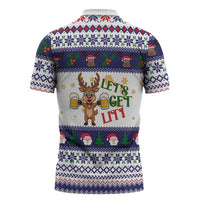 Reindeer Beer Christmas Zipper Polo Shirt Xmas Holiday Patterns - Wonder Print Shop