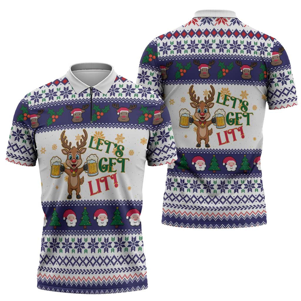 Reindeer Beer Christmas Zipper Polo Shirt Xmas Holiday Patterns - Wonder Print Shop