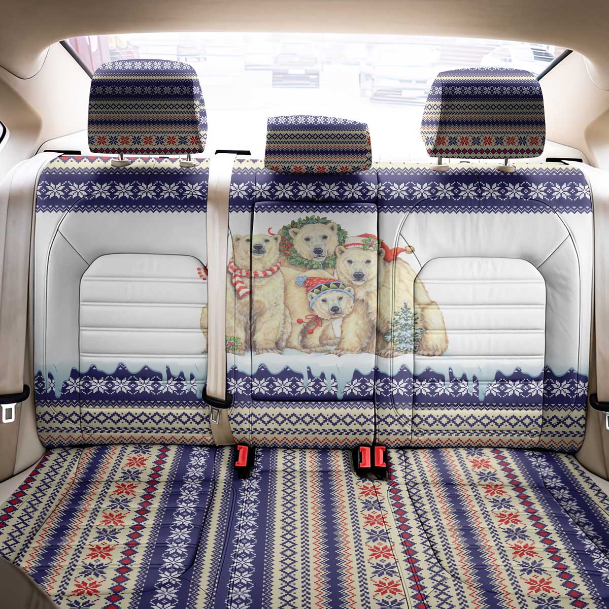 Polar Bears Christma Christmas Back Car Seat Cover Xmas Holiday Patterns - Wonder Print Shop