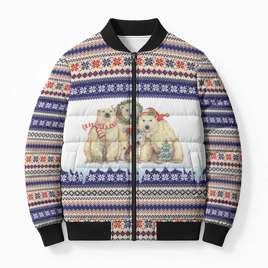 Polar Bears Christma Christmas Bomber Puffer Jacket Xmas Holiday Patterns - Wonder Print Shop