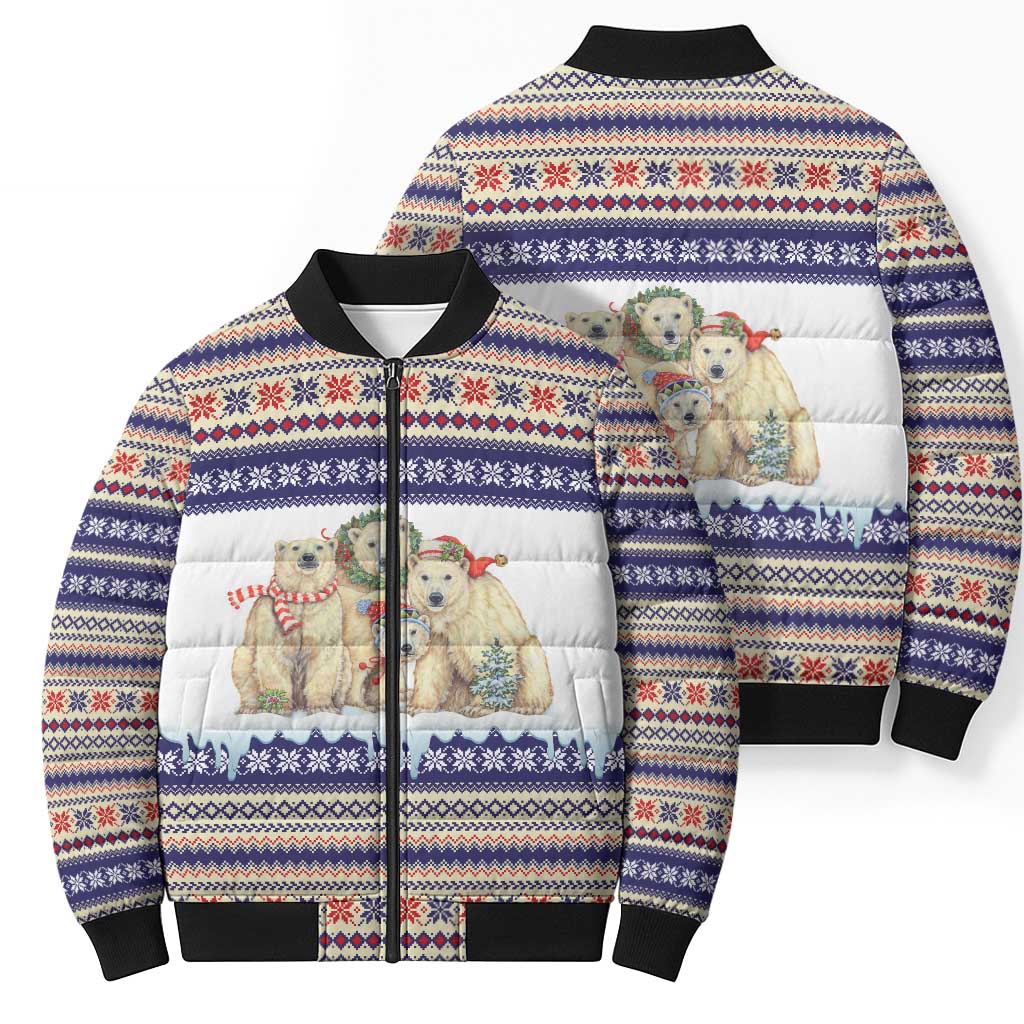 Polar Bears Christma Christmas Bomber Puffer Jacket Xmas Holiday Patterns - Wonder Print Shop