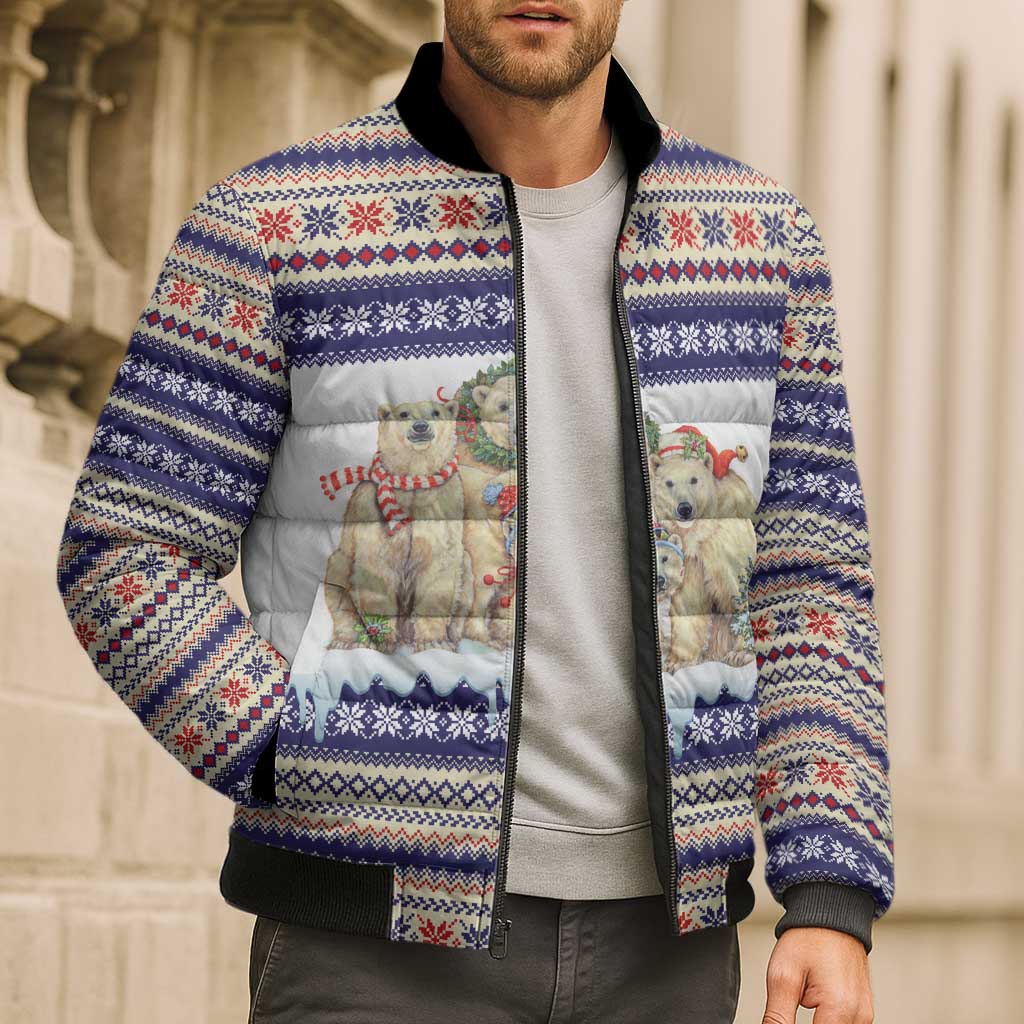 Polar Bears Christma Christmas Bomber Puffer Jacket Xmas Holiday Patterns - Wonder Print Shop