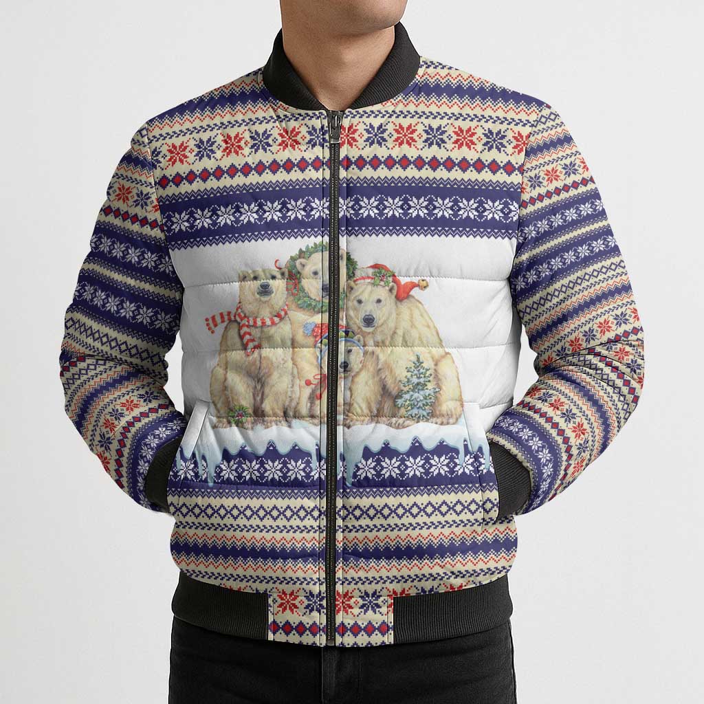 Polar Bears Christma Christmas Bomber Puffer Jacket Xmas Holiday Patterns - Wonder Print Shop
