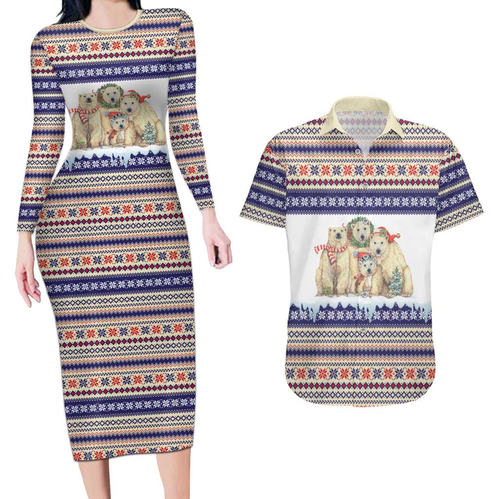 Polar Bears Christma Christmas Couples Matching Long Sleeve Bodycon Dress and Hawaiian Shirt Xmas Holiday Patterns - Wonder Print Shop