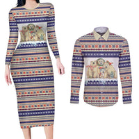 Polar Bears Christma Christmas Couples Matching Long Sleeve Bodycon Dress and Long Sleeve Button Shirt Xmas Holiday Patterns - Wonder Print Shop