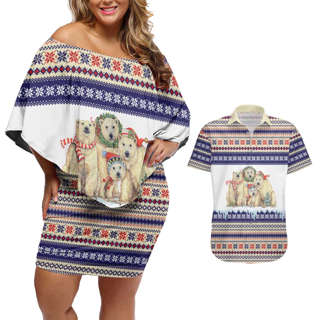 Polar Bears Christma Christmas Couples Matching Off Shoulder Short Dress and Hawaiian Shirt Xmas Holiday Patterns - Wonder Print Shop