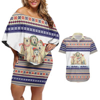 Polar Bears Christma Christmas Couples Matching Off Shoulder Short Dress and Hawaiian Shirt Xmas Holiday Patterns - Wonder Print Shop