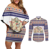Polar Bears Christma Christmas Couples Matching Off Shoulder Short Dress and Long Sleeve Button Shirt Xmas Holiday Patterns - Wonder Print Shop