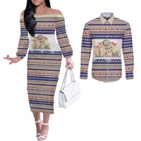 Polar Bears Christma Christmas Couples Matching Off The Shoulder Long Sleeve Dress and Long Sleeve Button Shirt Xmas Holiday Patterns - Wonder Print Shop