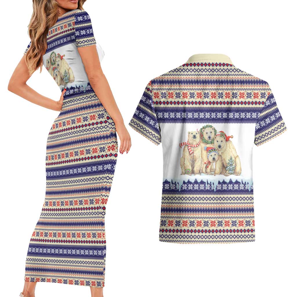 Polar Bears Christma Christmas Couples Matching Short Sleeve Bodycon Dress and Hawaiian Shirt Xmas Holiday Patterns - Wonder Print Shop