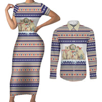 Polar Bears Christma Christmas Couples Matching Short Sleeve Bodycon Dress and Long Sleeve Button Shirt Xmas Holiday Patterns - Wonder Print Shop