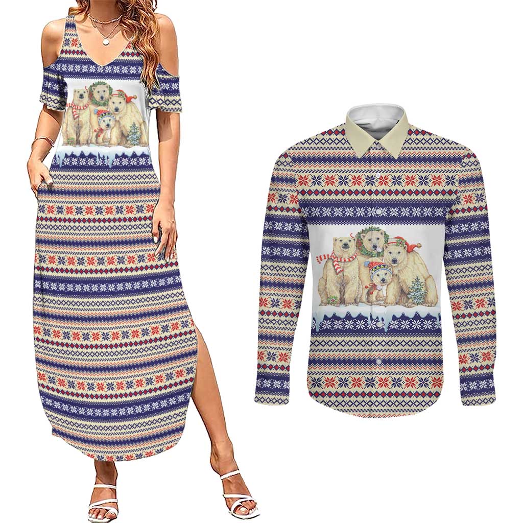 Polar Bears Christma Christmas Couples Matching Summer Maxi Dress and Long Sleeve Button Shirt Xmas Holiday Patterns - Wonder Print Shop
