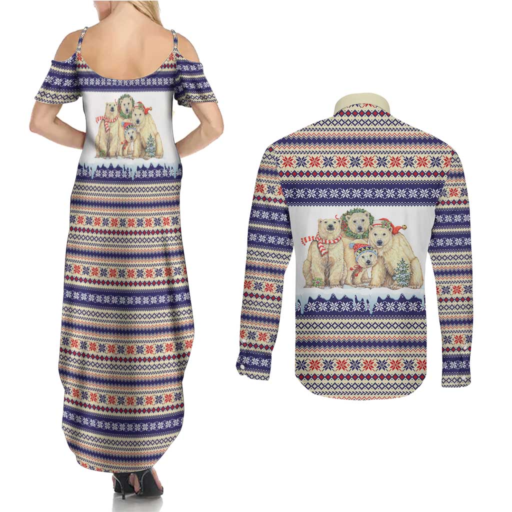 Polar Bears Christma Christmas Couples Matching Summer Maxi Dress and Long Sleeve Button Shirt Xmas Holiday Patterns - Wonder Print Shop