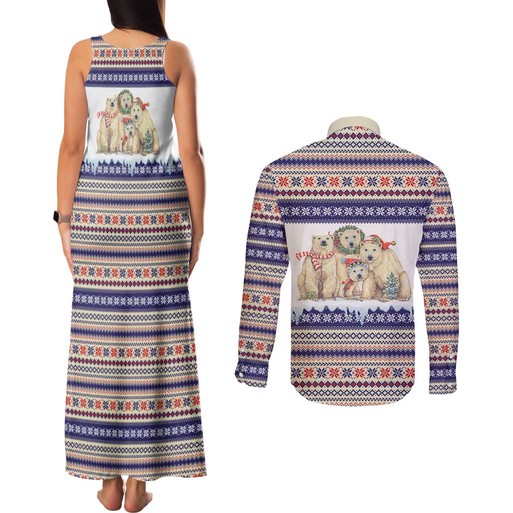 Polar Bears Christma Christmas Couples Matching Tank Maxi Dress and Long Sleeve Button Shirt Xmas Holiday Patterns - Wonder Print Shop