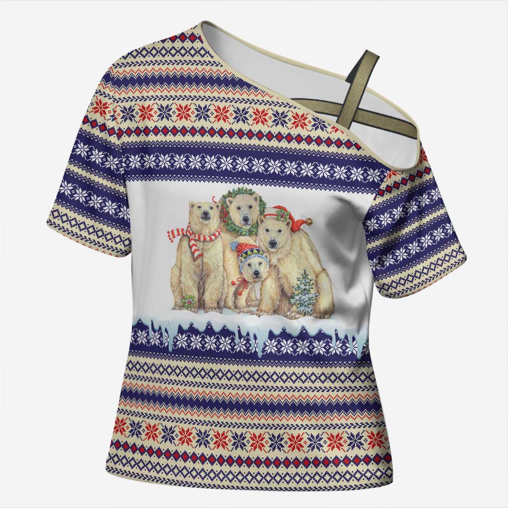 Polar Bears Christma Christmas Cross Shoulder Shirt Xmas Holiday Patterns - Wonder Print Shop