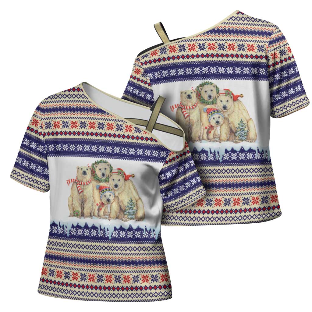 Polar Bears Christma Christmas Cross Shoulder Shirt Xmas Holiday Patterns - Wonder Print Shop