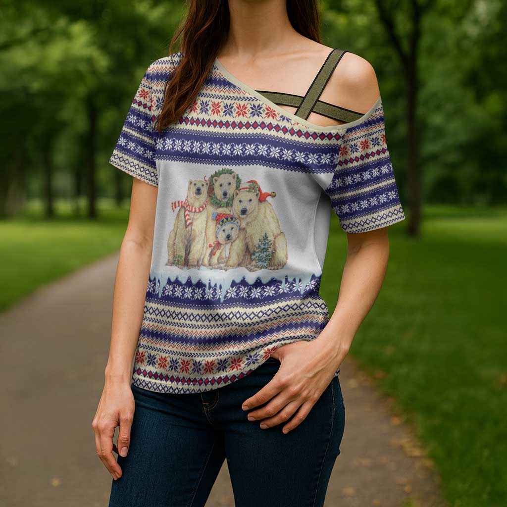 Polar Bears Christma Christmas Cross Shoulder Shirt Xmas Holiday Patterns - Wonder Print Shop