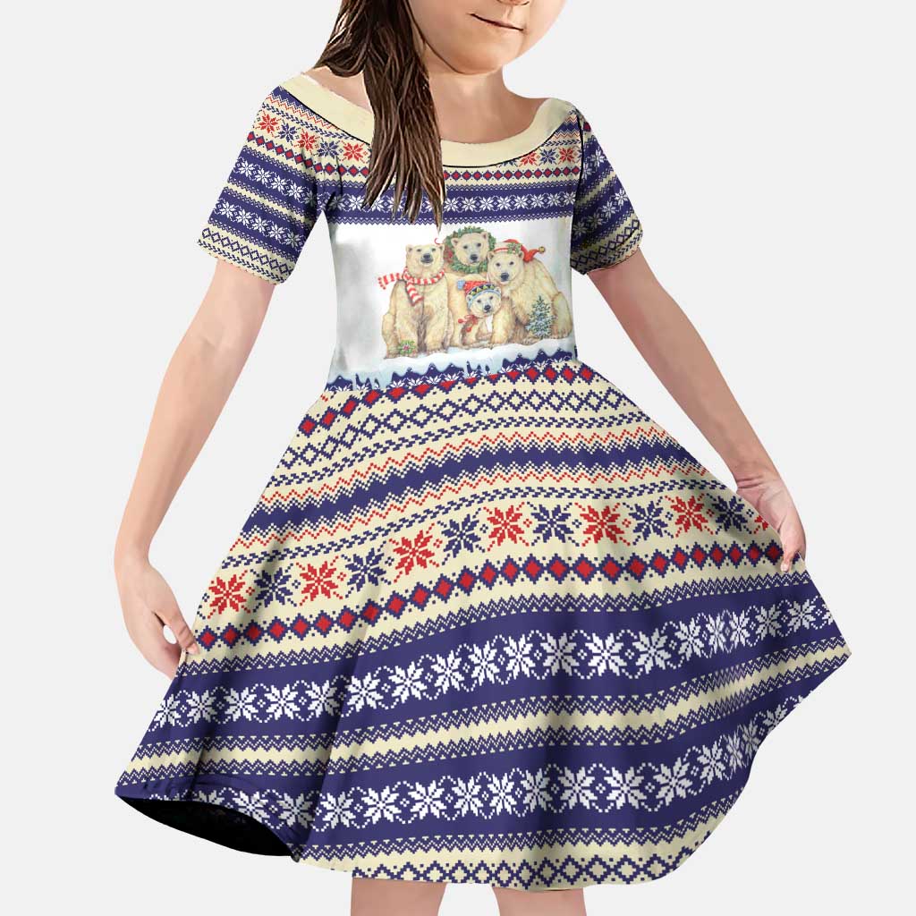 Polar Bears Christma Christmas Family Matching Long Sleeve Bodycon Dress and Hawaiian Shirt Xmas Holiday Patterns - Wonder Print Shop