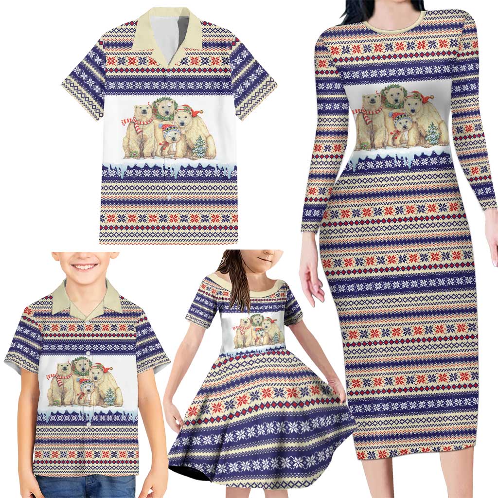 Polar Bears Christma Christmas Family Matching Long Sleeve Bodycon Dress and Hawaiian Shirt Xmas Holiday Patterns - Wonder Print Shop
