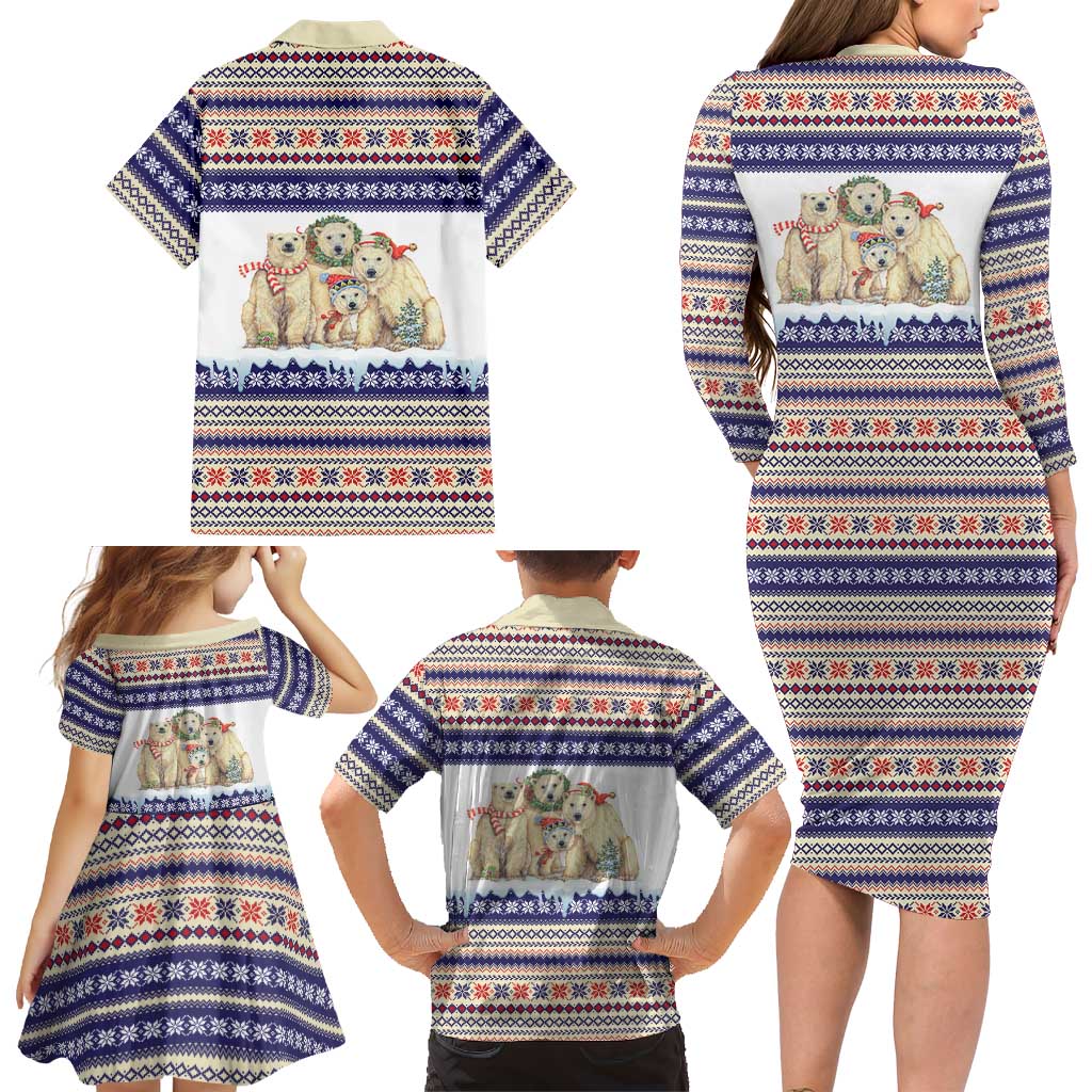 Polar Bears Christma Christmas Family Matching Long Sleeve Bodycon Dress and Hawaiian Shirt Xmas Holiday Patterns - Wonder Print Shop