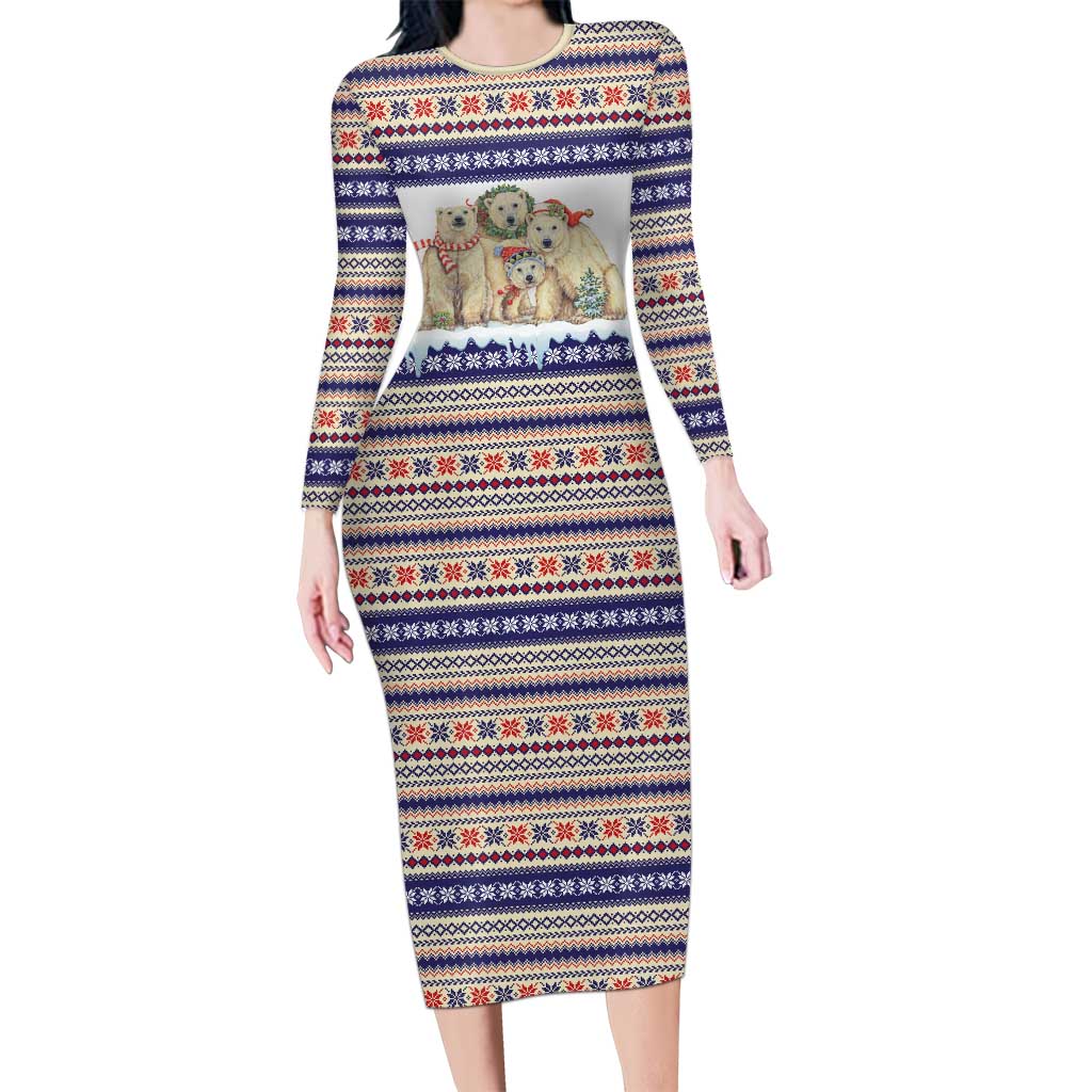 Polar Bears Christma Christmas Family Matching Long Sleeve Bodycon Dress and Hawaiian Shirt Xmas Holiday Patterns - Wonder Print Shop