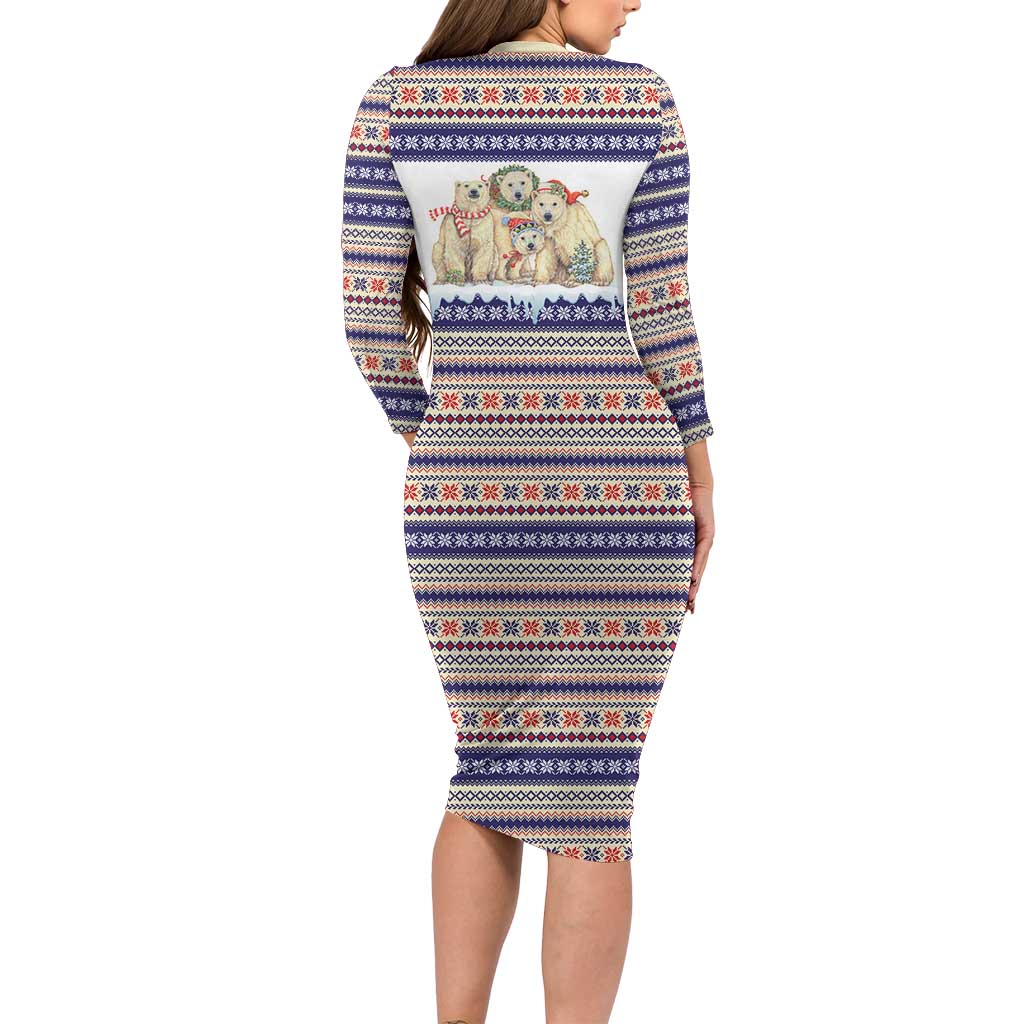 Polar Bears Christma Christmas Family Matching Long Sleeve Bodycon Dress and Hawaiian Shirt Xmas Holiday Patterns - Wonder Print Shop