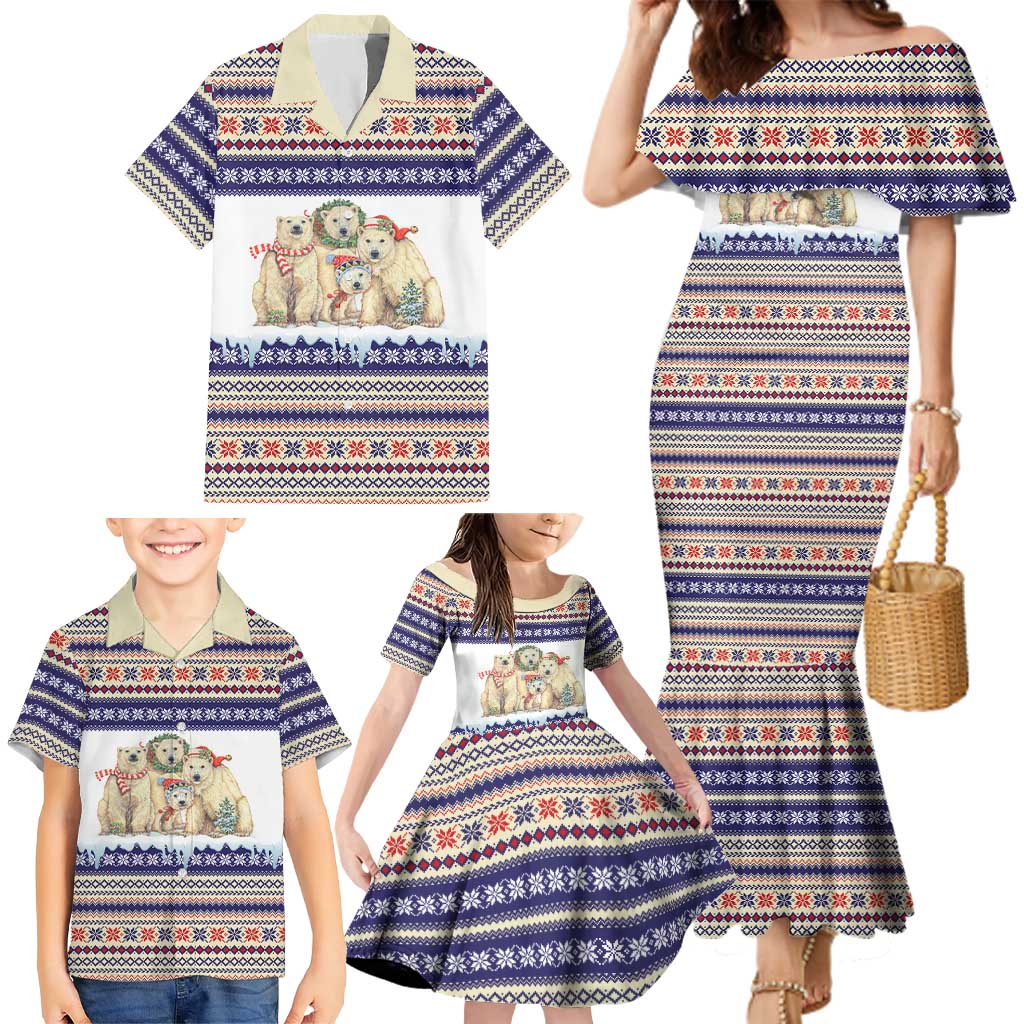 Polar Bears Christma Christmas Family Matching Mermaid Dress and Hawaiian Shirt Xmas Holiday Patterns - Wonder Print Shop