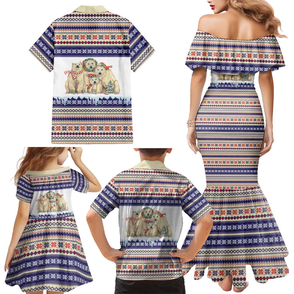 Polar Bears Christma Christmas Family Matching Mermaid Dress and Hawaiian Shirt Xmas Holiday Patterns - Wonder Print Shop