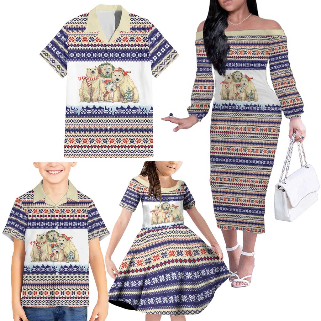 Polar Bears Christma Christmas Family Matching Off The Shoulder Long Sleeve Dress and Hawaiian Shirt Xmas Holiday Patterns - Wonder Print Shop