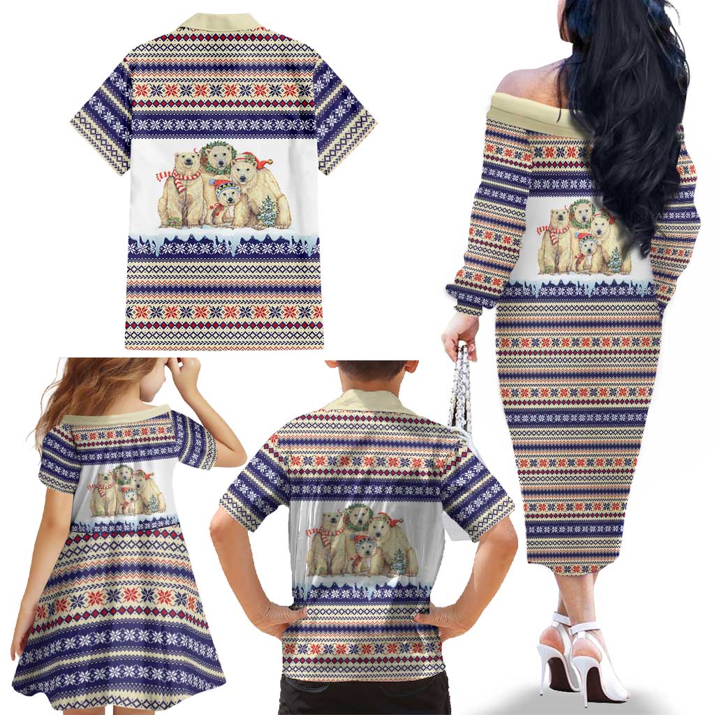 Polar Bears Christma Christmas Family Matching Off The Shoulder Long Sleeve Dress and Hawaiian Shirt Xmas Holiday Patterns - Wonder Print Shop