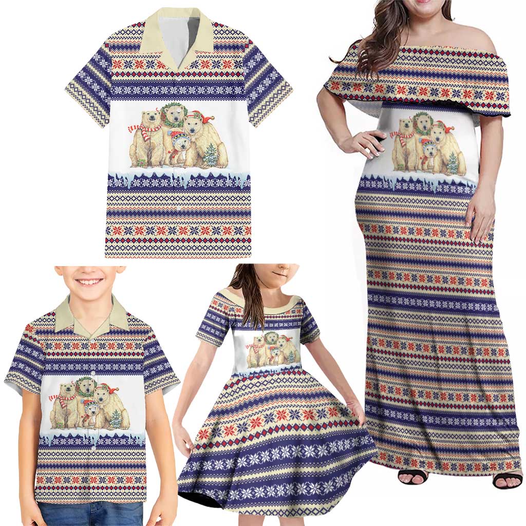 Polar Bears Christma Christmas Family Matching Off Shoulder Maxi Dress and Hawaiian Shirt Xmas Holiday Patterns - Wonder Print Shop