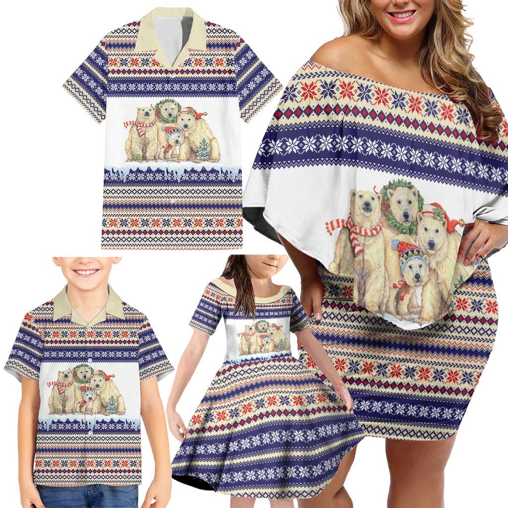 Polar Bears Christma Christmas Family Matching Off Shoulder Short Dress and Hawaiian Shirt Xmas Holiday Patterns - Wonder Print Shop