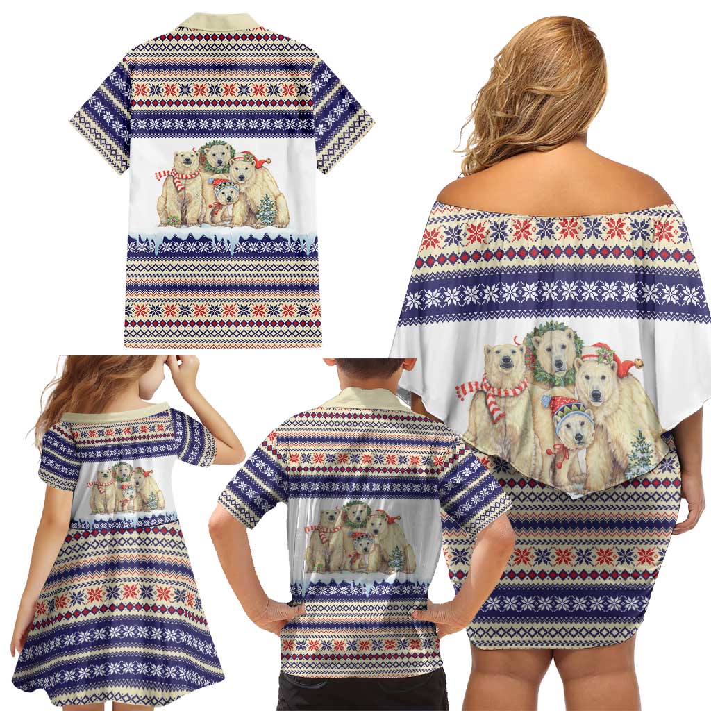 Polar Bears Christma Christmas Family Matching Off Shoulder Short Dress and Hawaiian Shirt Xmas Holiday Patterns - Wonder Print Shop