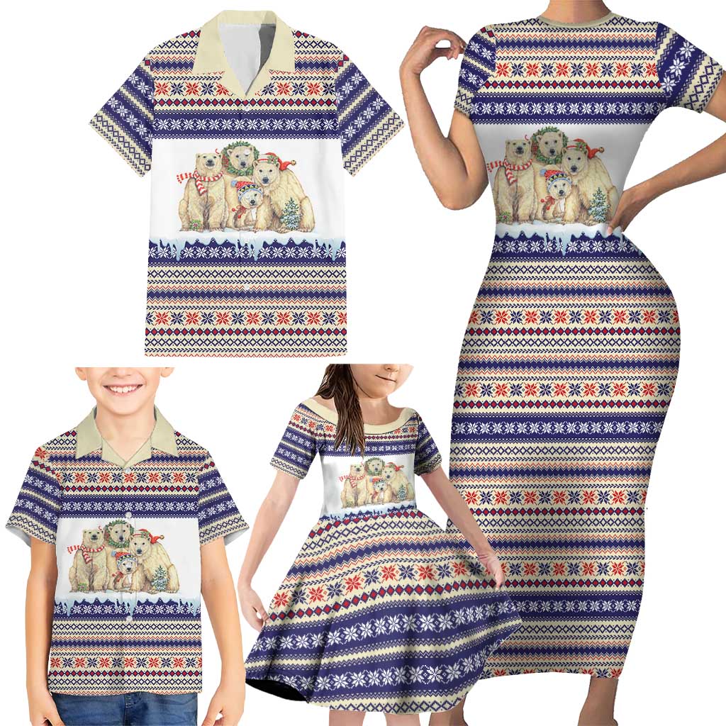 Polar Bears Christma Christmas Family Matching Short Sleeve Bodycon Dress and Hawaiian Shirt Xmas Holiday Patterns - Wonder Print Shop