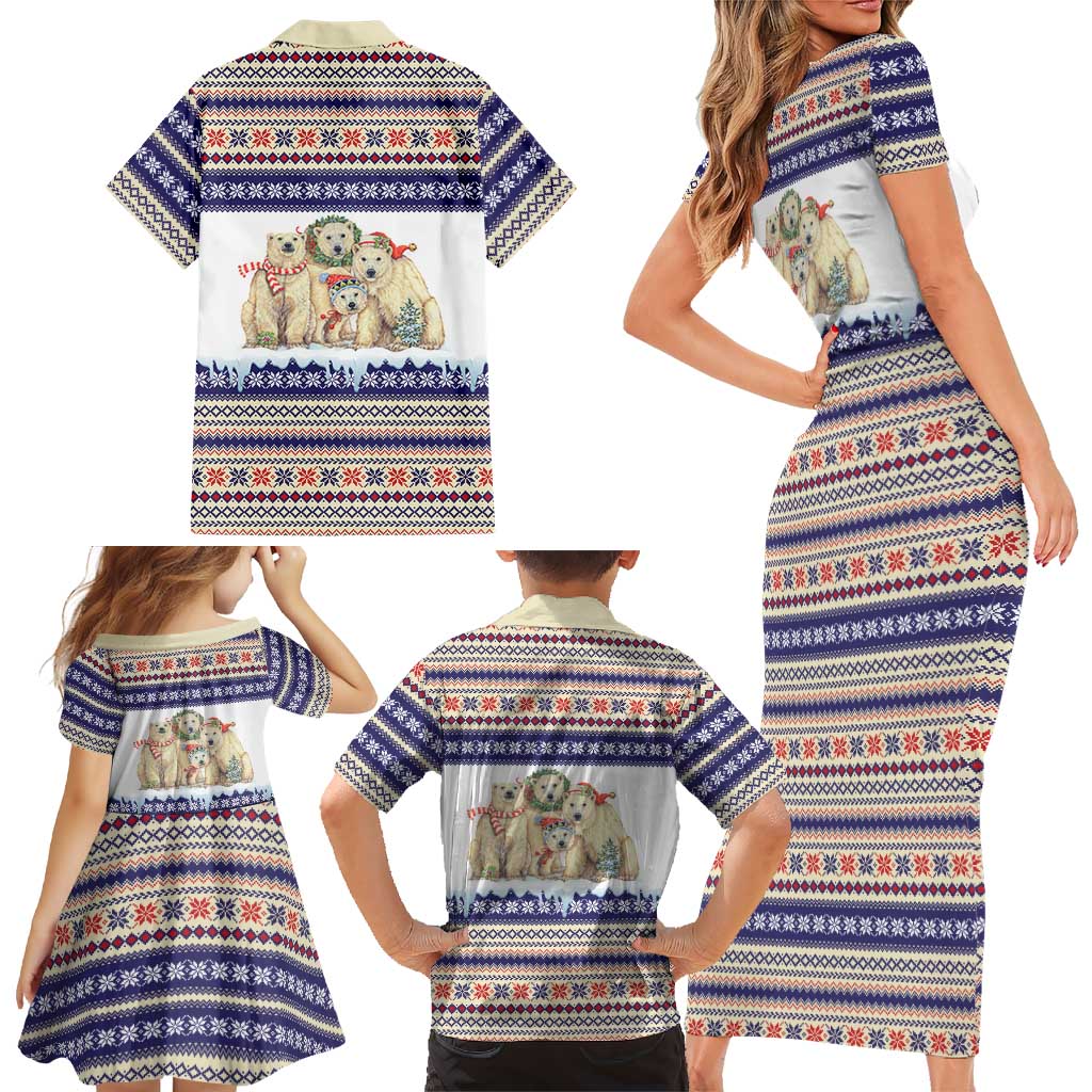 Polar Bears Christma Christmas Family Matching Short Sleeve Bodycon Dress and Hawaiian Shirt Xmas Holiday Patterns - Wonder Print Shop