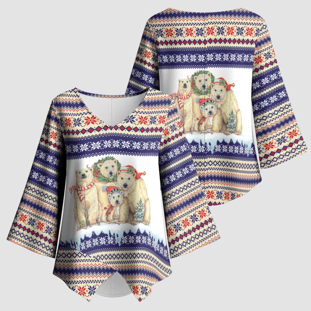 Polar Bears Christma Christmas Kimono Sleeve Blouse Xmas Holiday Patterns - Wonder Print Shop