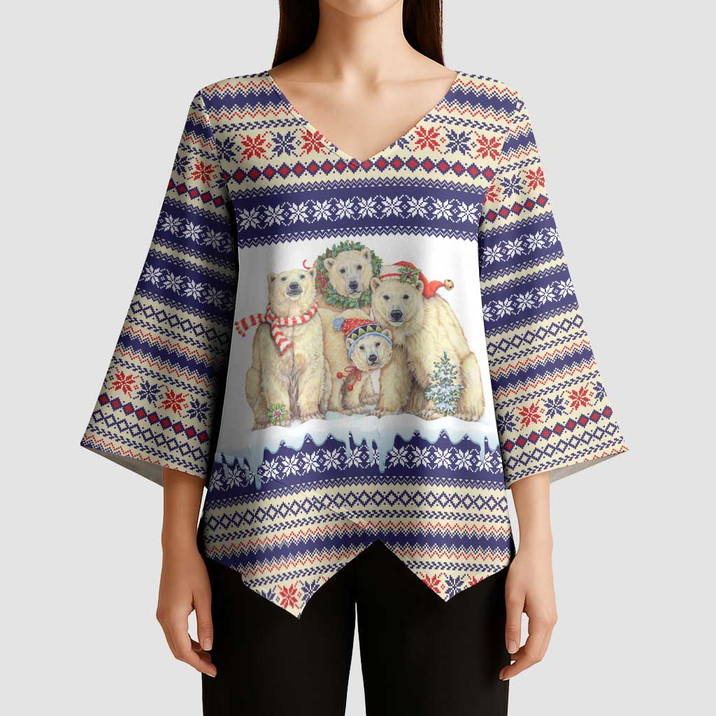 Polar Bears Christma Christmas Kimono Sleeve Blouse Xmas Holiday Patterns - Wonder Print Shop