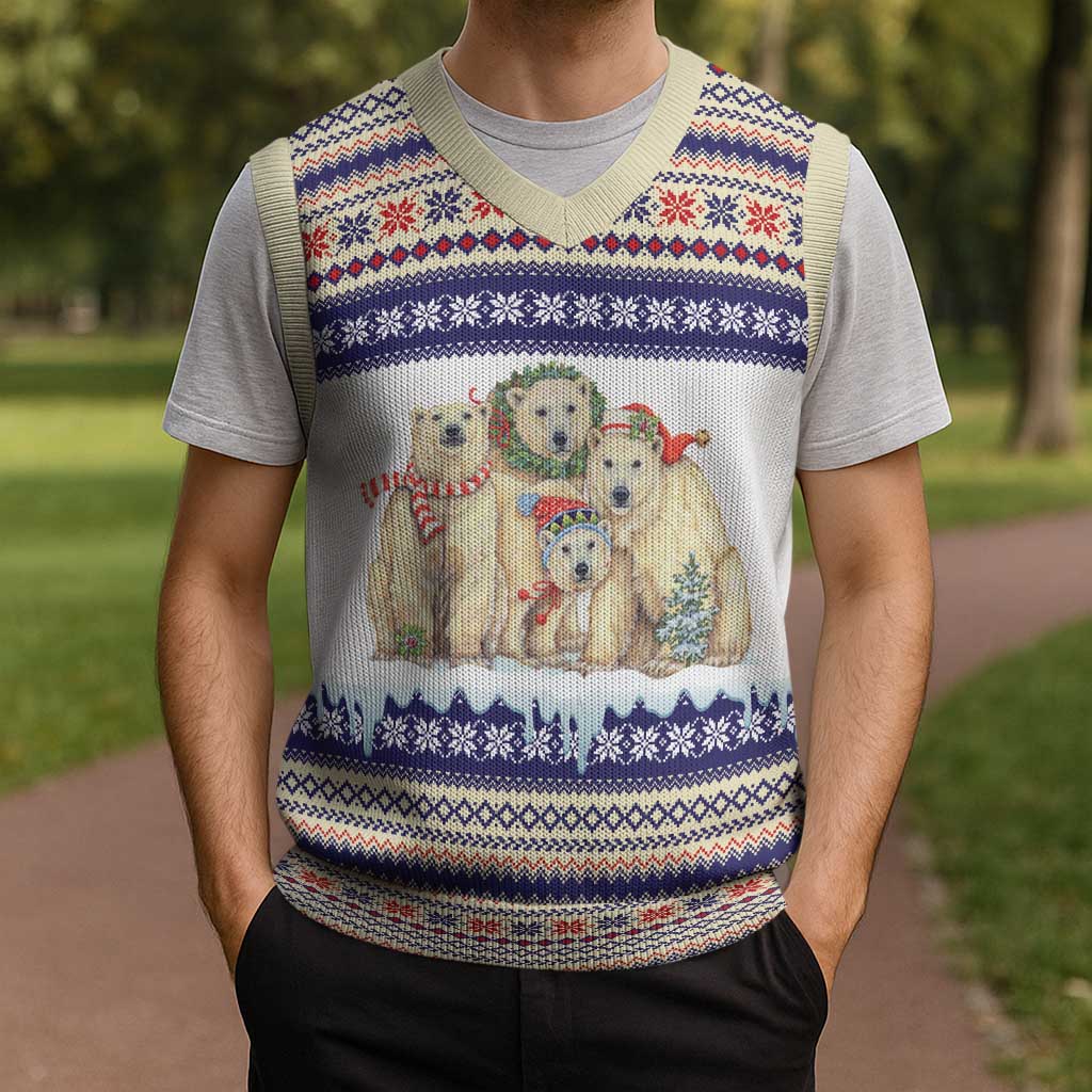 Polar Bears Christma Christmas Knitted V-Neck Vest Xmas Holiday Patterns - Wonder Print Shop