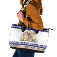 Polar Bears Christma Christmas Leather Tote Bag Xmas Holiday Patterns - Wonder Print Shop