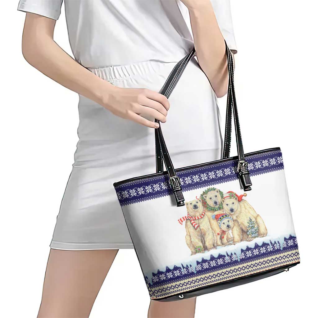 Polar Bears Christma Christmas Leather Tote Bag Xmas Holiday Patterns - Wonder Print Shop